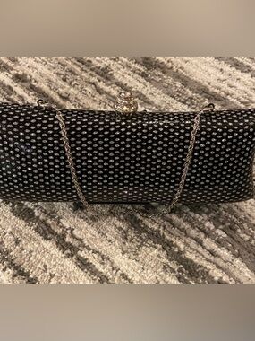 Expressions NYC silver and black glitter clutch silver chain strap